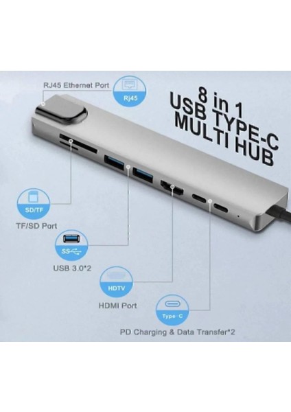 Macbook Pro Aır USB Type C Hub Dönüştürücü Çevirici Çoklayıcı Girişli 8 In 1