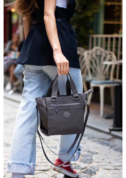 Çok Cepli Kadın Omuz Çantası Orta Boy Günlük HV4014 Koyu Gri