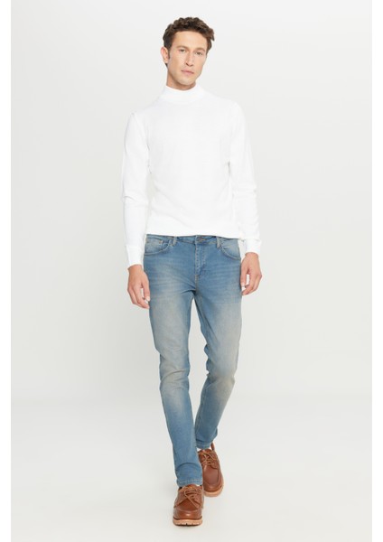 Erkek Petrol Mavisi Ekstra Slim Fit Dar Kesim Pamuklu Esnek Rıss Jean Kot Denim Pantolon indirimleri