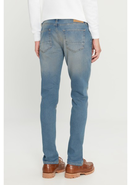 Erkek Petrol Mavisi Ekstra Slim Fit Dar Kesim Pamuklu Esnek Rıss Jean Kot Denim Pantolon