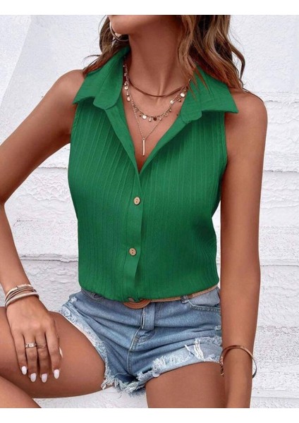 Kadın Sıfır Kol Pamela Kumaş Gömlek