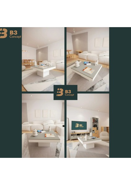 Nort Iı Serisi Modern Dekoratif Kare Salon Orta Sehpa Gri& Beyaz fiyatları