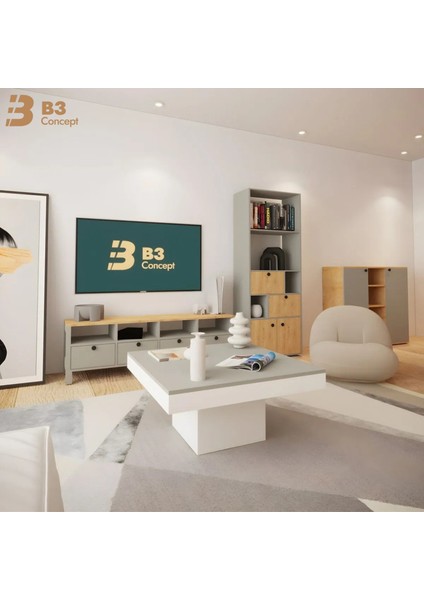 Nort Iı Serisi Modern Dekoratif Kare Salon Orta Sehpa Gri& Beyaz modelleri