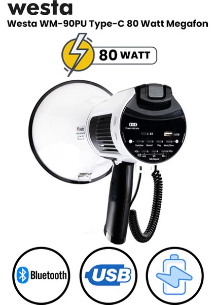 WM-90PU Usb'li Sirenli Şarjlı Bluetooth Sd Card Megafon 80 Watt fiyatları