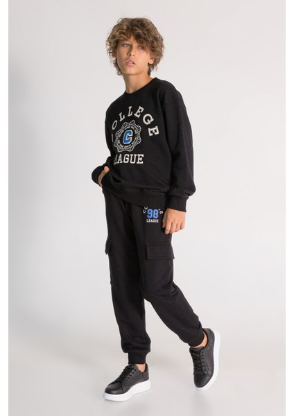 College League Baskılı Erkek Çocuk Eşofman Takımı Beli Lastikli Kargo Cepli