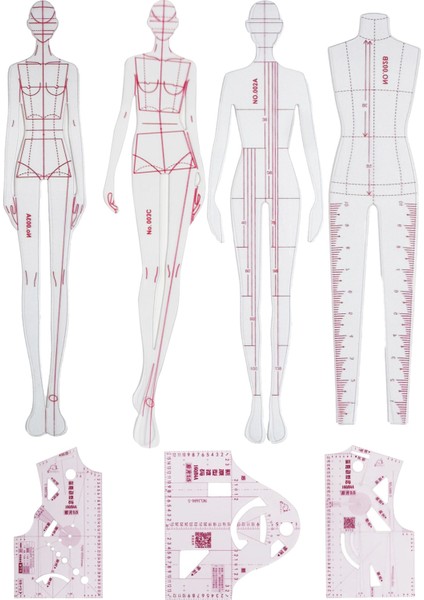7’li Mini Moda Cetveli Seti – Kumaş Tasarımı, Konfeksiyon ve Prototip Çizim Şablonu