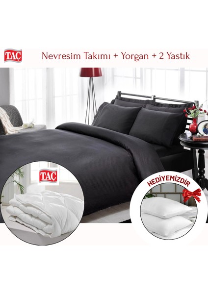 Çift Kişilik Premium Basic Stripe Saten Nevresim Takımı Yorgan Yastık