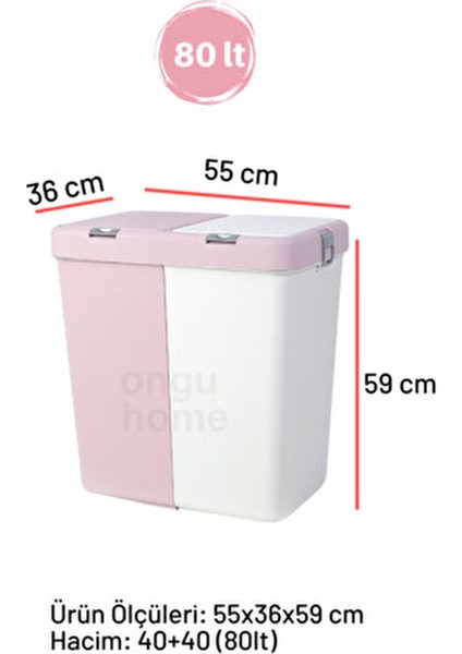 İkili Kirli Sepeti Dokunmatik Pembe Çamaşır Sepeti - 80 lt modelleri