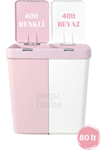 İkili Kirli Sepeti Dokunmatik Pembe Çamaşır Sepeti - 80 lt fırsatları