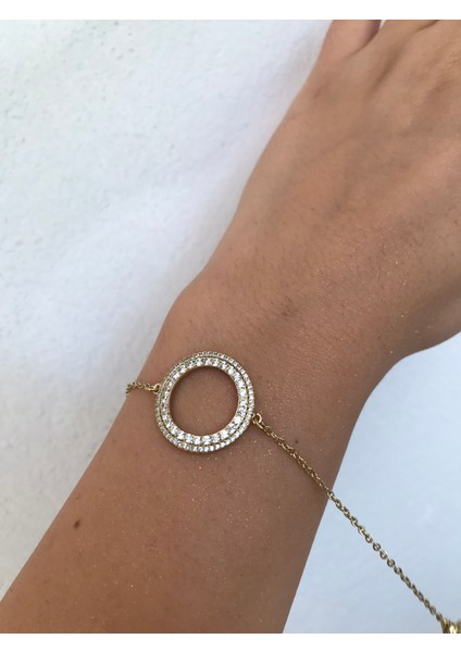 Taşlı Ince Zincirli Yuvarlak Desen 14K Altın Kaplama Kadın Bileklik – Zarif ve Şık Takı Modeli fiyatları