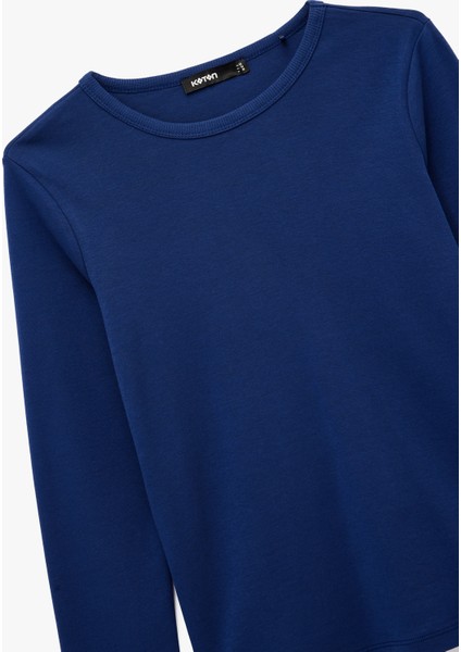 Pamuklu Uzun Kollu Bisiklet Yaka Basic Tişört modelleri