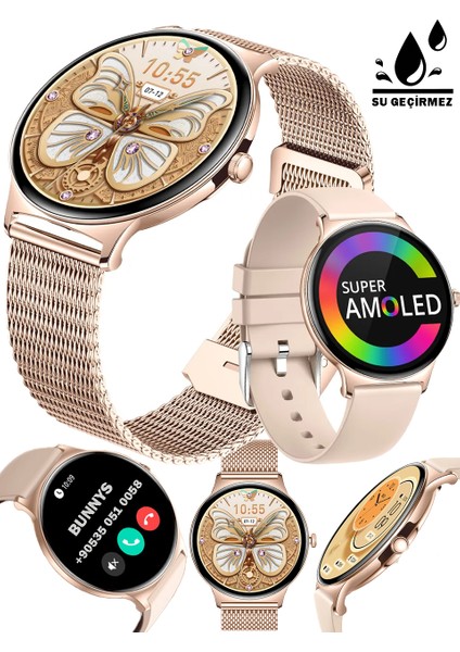 Honor Magic Uyumlu Su Geçirmez Akıllı Saat Metal Kordon Amoled Ekran 1.43 Inç