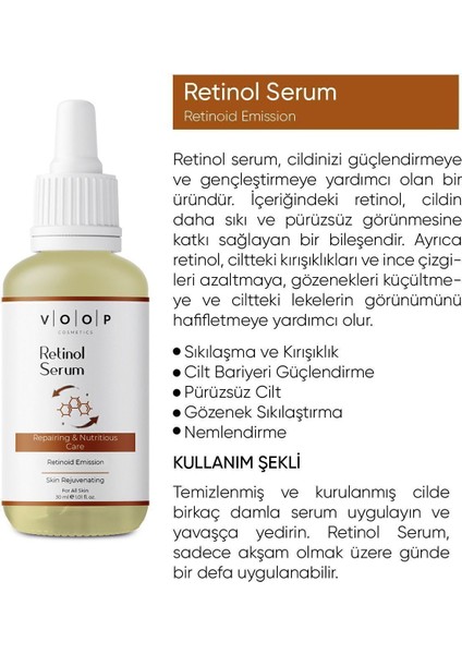 Retinol Serumu 30 ml Retinol Seramid ve Hyaluronik Asit İçeren Anti-Aging Cilt Yenileyici Türkiye Üretimi indirimleri