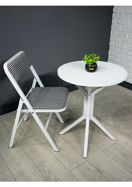 Mercan 4 Kişilik Yuvarlak Mutfak Yemek Masası Takımı 4+1 Beyaz Kazayağı Kumaş 60 cm