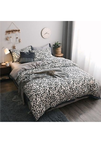 Çift Kişilik Lastikli Nevresim Takımı-Siyah Leopar (4 Adet Yastık Kılıflı) modelleri