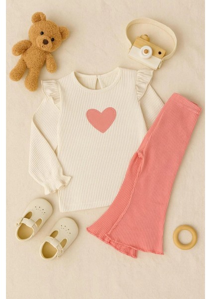 Kız Bebek Kalp Desenli 2 Li Mevsimlik Alt Üst Ribana Takım fiyatları