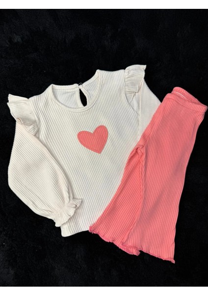 Kız Bebek Kalp Desenli 2 Li Mevsimlik Alt Üst Ribana Takım modelleri
