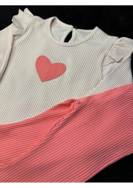 Kız Bebek Kalp Desenli 2 Li Mevsimlik Alt Üst Ribana Takım indirimleri