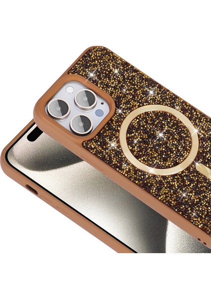 Apple iPhone 15 Pro Max Uyumlu Magsafe Özellikli Mozaik Silikon Kapak Desert Titanium modelleri