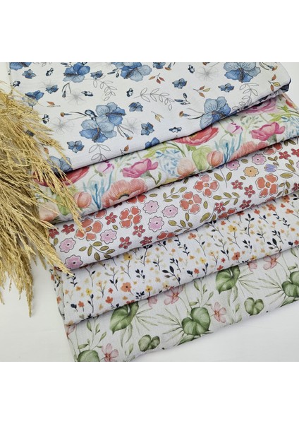 Baskılı %100 Pamuk 2 Katlı Gri Krinkıl Müslin Kumaş | Desen 4 modelleri