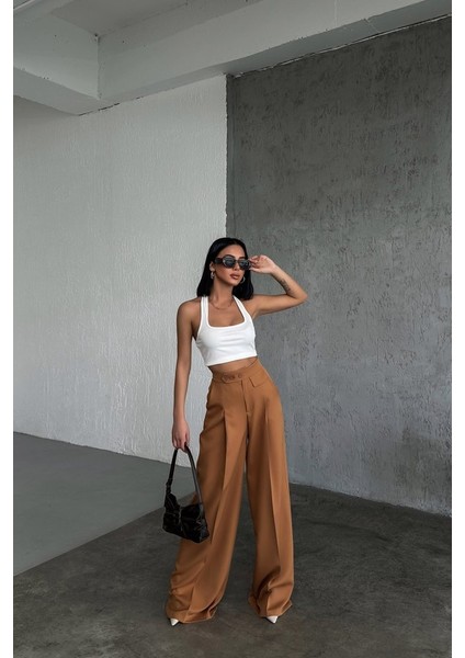 Üç Düğme Detayli Palazzo Pantolon