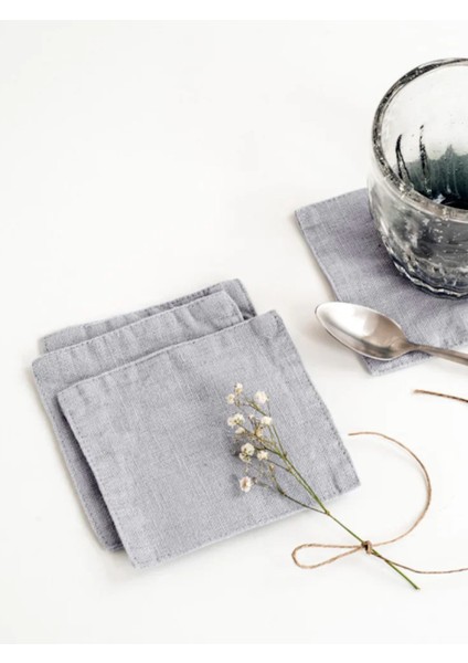 Açık Gri Keten Bardak Altlığı 4'lü Set fiyatları