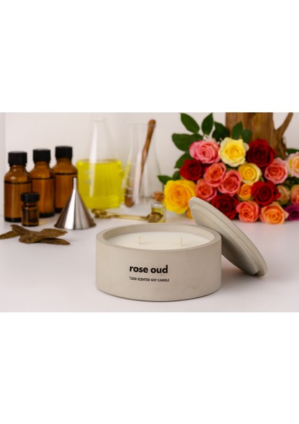 Dekoratif El Yapımı Yatay Mum : Çift Fitilli : Kokulu Soya Mum : Rose Oud