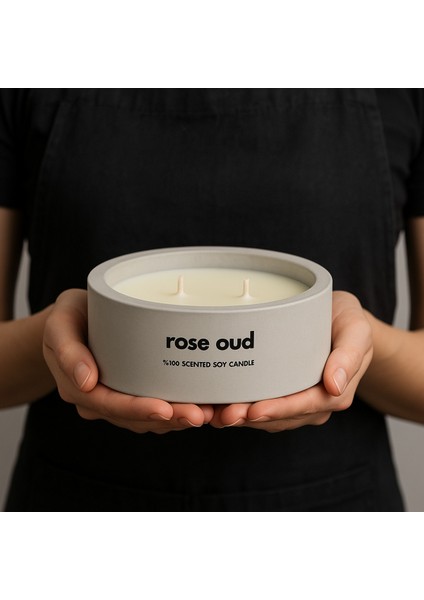 Dekoratif El Yapımı Yatay Mum : Çift Fitilli : Kokulu Soya Mum : Rose Oud fiyatları