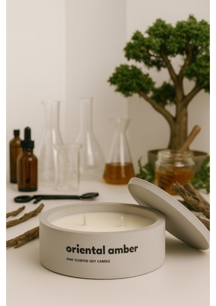 Dekoratif El Yapımı Yatay Mum : Çift Fitilli : Kokulu Soya Mum : Oriental Amber