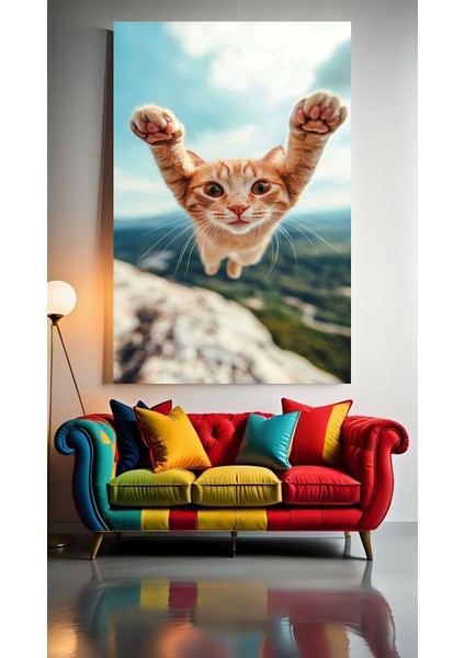 Uçan Kedi V1 Ev Duvar Salon Güzellik Salonu Ofis Dükkan Dekarasyon Kanvas Tablo