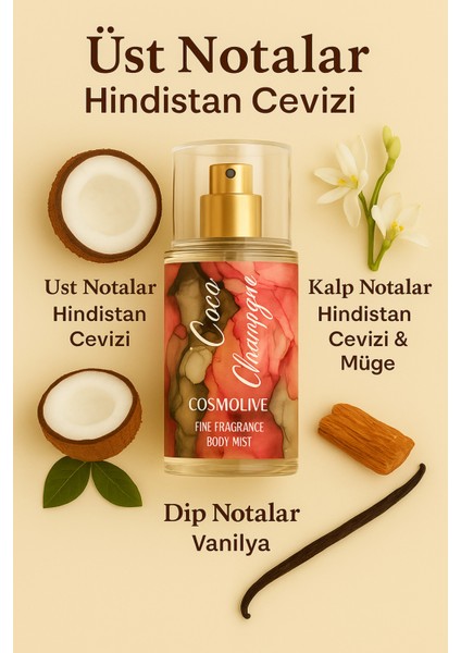 Body Mist Vücut Spreyi - Nemlendirici Parfüm 100 Ml. Coco Champagne