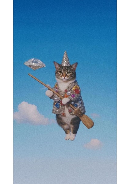 Uçan Süpürgeli Kedi V1 Ev Duvar Salon Güzellik Salonu Ofis Dükkan Dekarasyon Kanvas Tablo fiyatları