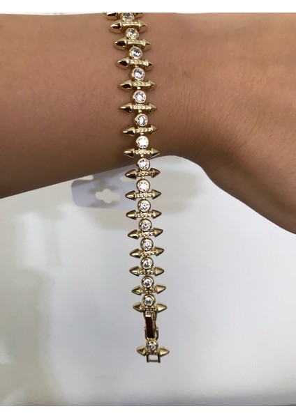 Çivi Model Gold Taşlı Parlak Kadın Bileklik – Şık, Zarif ve Modern Takı indirimleri