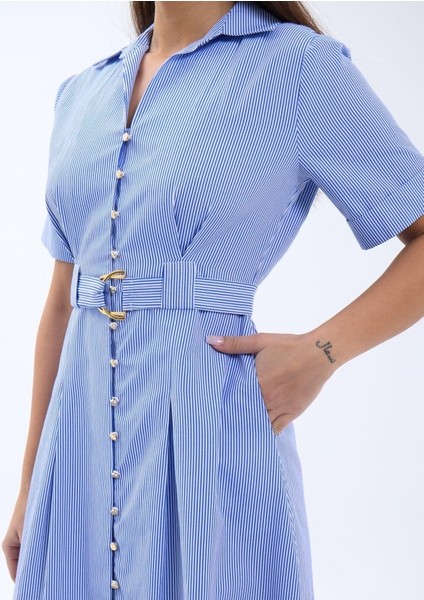 6948 Elbise-Mavi Beyaz Çizgili modelleri