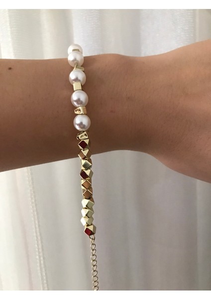 PASLANMAZ ÇELİK İNCİLİ GOLD DETAYLI PARLAK IŞILTILI KARARMAZ BİLEKLİK modelleri