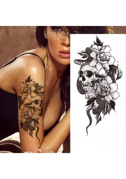 Kuru Kafa ve Çiçek Figürlü Geçici Karışık Dövme