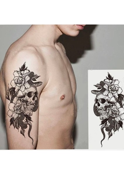 Kuru Kafa ve Çiçek Figürlü Geçici Karışık Dövme indirimleri