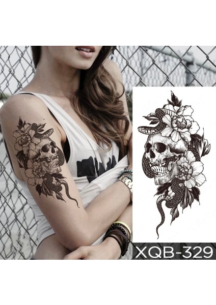 Kuru Kafa ve Çiçek Figürlü Geçici Karışık Dövme