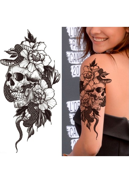 Kuru Kafa ve Çiçek Figürlü Geçici Karışık Dövme