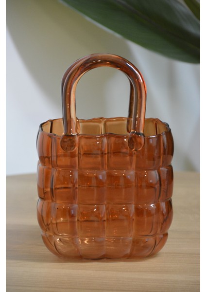 23 cm Cam Çantalı Vazo Amber
