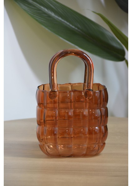 23 cm Cam Çantalı Vazo Amber fiyatları