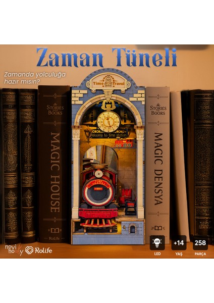 Minyatür Zaman Yolculuğu Kitaplık Dekorasyonu | Ahşap Zaman Yolculuğu Booknook Maketi | 3D Puzzle