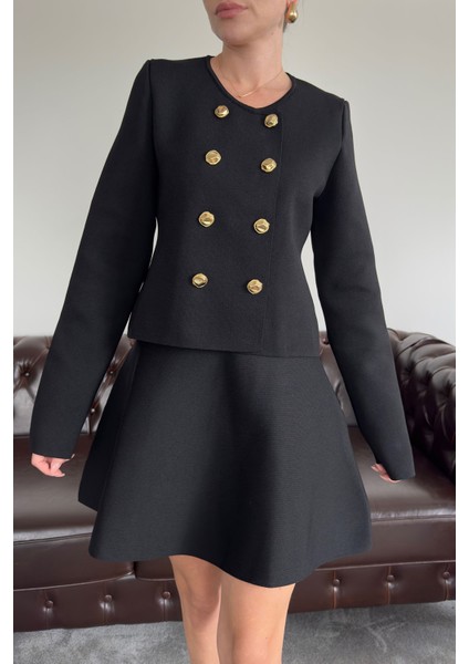 Düğmeli Yeni Sezon Etekli Triko Takım- Siyah fiyatları