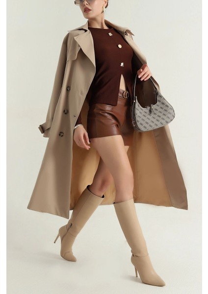 Kadın Regular Kruvaze Yaka Düğmeli Kemerli Uzun Trençkot 5711045 fiyatları