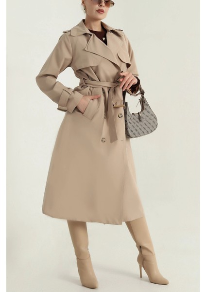 Kadın Regular Kruvaze Yaka Düğmeli Kemerli Uzun Trençkot 5711045 modelleri