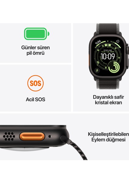 Watch Ultra 3 Gps + Cellular, 49 mm Siyah Titanyum Kasa ve Siyah titanyum Milano loop - Küçük Boy modelleri