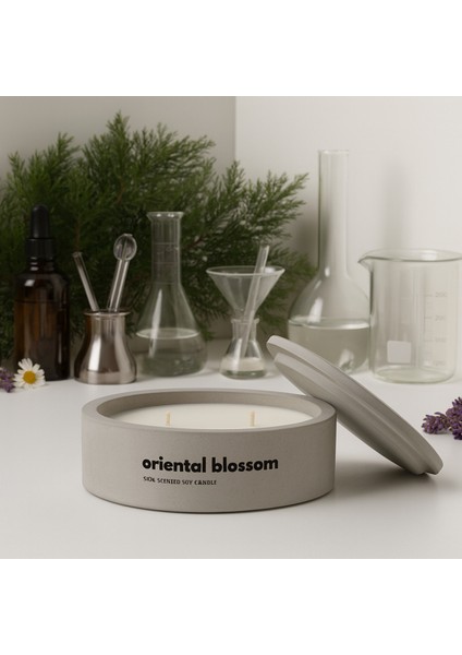 Dekoratif El Yapımı Yatay Mum : Çift Fitilli : Kokulu Soya Mum : Oriental Blossom
