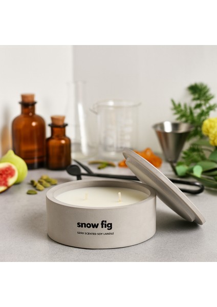 Dekoratif El Yapımı Yatay Mum : Çift Fitilli : Kokulu Soya Mum : Snow Fig