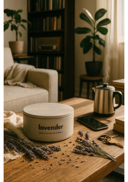 Dekoratif El Yapımı Yatay Mum : Çift Fitilli : Kokulu Soya Mum : Lavender