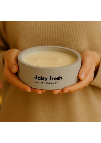 Dekoratif El Yapımı Yatay Mum : Çift Fitilli : Kokulu Soya Mum : Daisy Fresh fiyatları